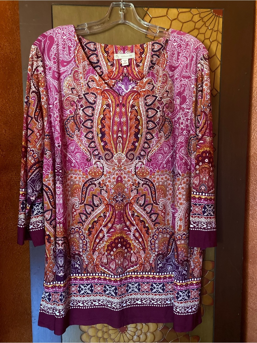 Dress Barn 2X V Neck boho patterned tunic top